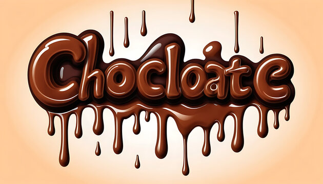 Vector lettering of the word 'Chocolate' in a dripping chocolate style, cartoon effect, smooth curves, editable text layer, suitable for branding, social media, or children’s product packaging