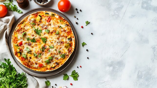 Mexican tortilla quesadilla with vegetables and cheese in plate on light gray background - Powered by Adobe
