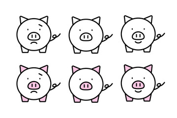 ブタの貯金箱のアイコンセット