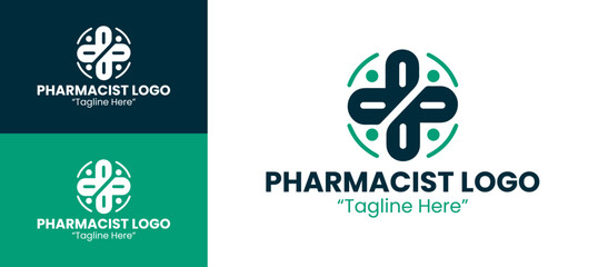 Healthcare Professional Green and Dark Blue Pharmacist Logo for Pharmacy Services Branding