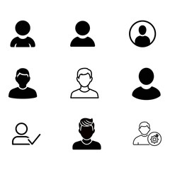 avatar, user, icon, vector, flat, face, head, UI, person, silhouette, login, profile, design, black, outline, filled, male, figure, gear, tick, modern, symbol, people, social, round, digital, simple