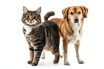 Fototapeta premium Two cats and a dog standing next to each other cats