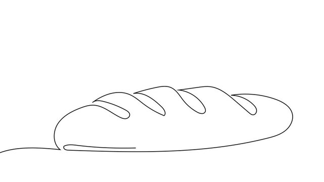 Self drawing animation one continuous line draw, logo, loaf of bread, loaf. French baguette animated video, Animated self drawing of one continuous line draw fresh delicious bread.