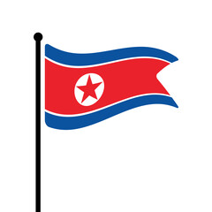 Flag of North Korea. North Korea flag vector illustration icon design. Fluttering flagpole flag.
