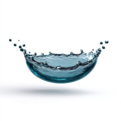 Photorealistic Natural Water Semicircle Splash with Suspended Droplets and Smooth Flow on White Background