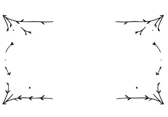 A simple, decorative border featuring hand-drawn, slender branches with small leaves at each corner, surrounding a blank space.