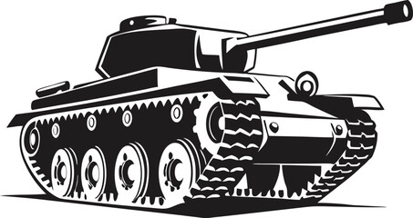 Robust Tank Silhouette: Powerful Outline of an Armored Military Vehicle, Emphasizing Strength and Strategic Purpose on White Background