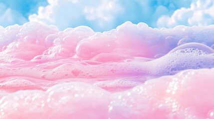 Dreamy pink and blue cloudscape with bubbles and soft hues