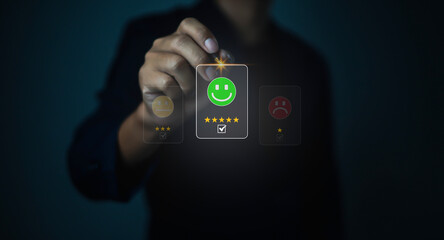 Businesspeople rate their satisfaction and praise the products and excellent service, customer care...