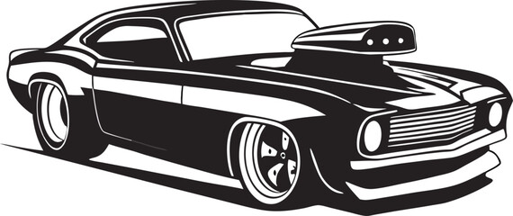 Classic Hot Rod Silhouette: Aggressive Outline of a Customized Vintage Car, Evoking American Muscle and Custom Culture on White Background