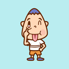 笑ってあっかんべーをする男の子のイラスト／A boy laughing and sticking his tongue out