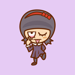 ウインクしてあっかんべーをする女の子のイラスト／A girl winking and sticking out her tongue