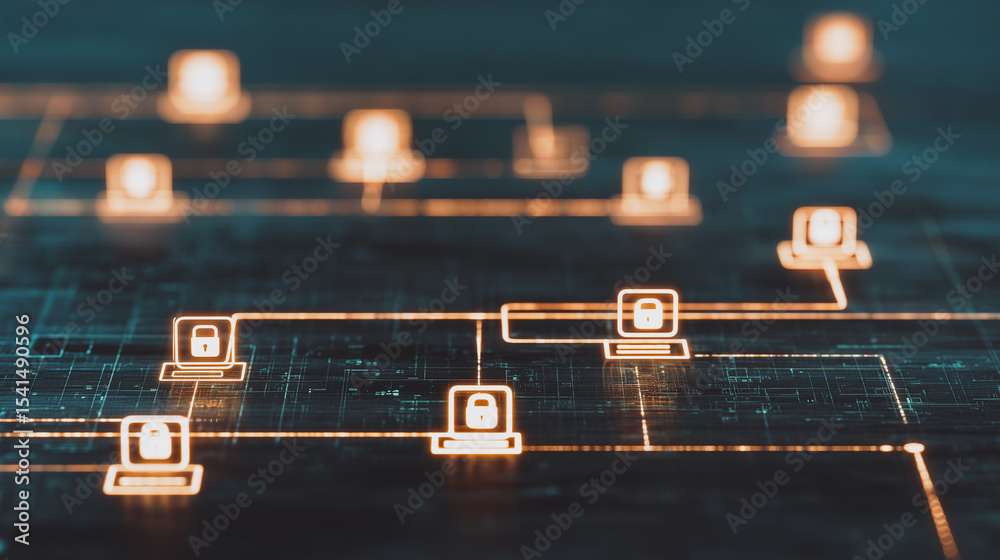 Poster cyber network connection: this image represents a secure network, showcasing interconnected computer