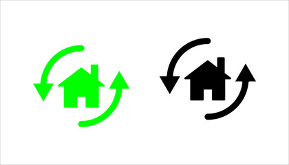 Set of House Refinancing Icons with Circular Arrows and Percentage Symbols Black and White Color Vector Design	
