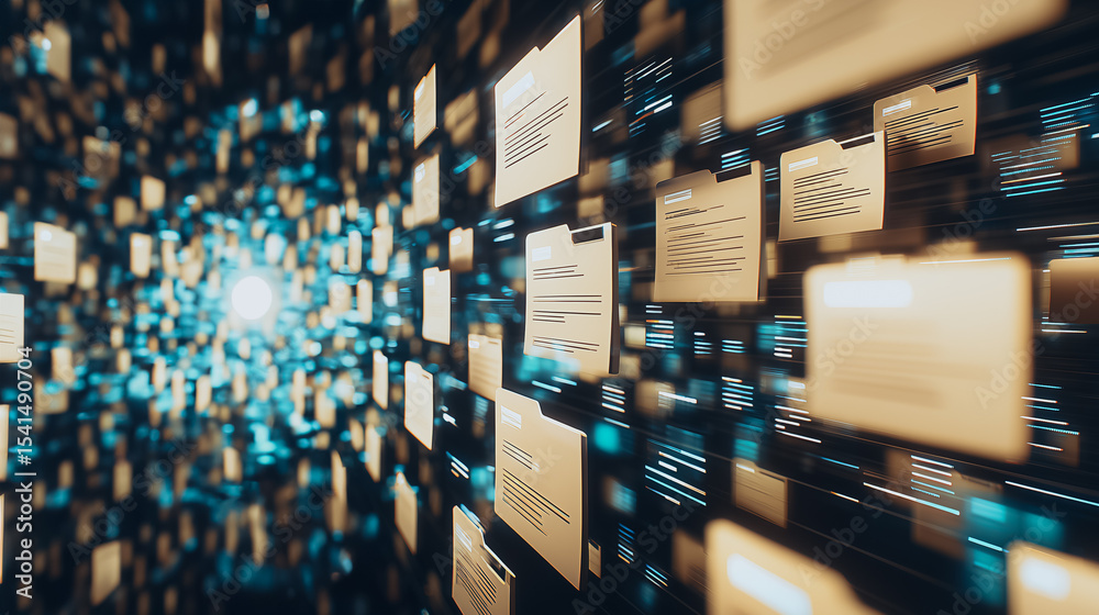 Poster data tunnel vision: futuristic and dynamic visual of data flow and information management, illustrat
