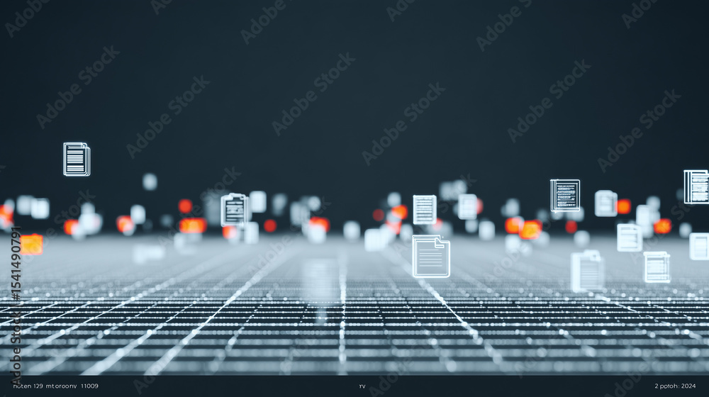 Poster digital information realm: envision a vibrant landscape where digital documents and data points floa
