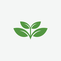 Stylized green plant logo with symmetrical leaves and floral motif on white background. Perfect for eco-friendly, nature, organic, and wellness branding.