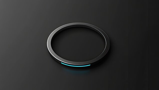 Sleek, dark ring with glowing light.  Circular, metallic object,  blue accent.  Modern design, minimalist