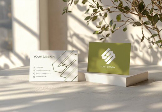 Two Business Cards Mockup With Natural Shadows