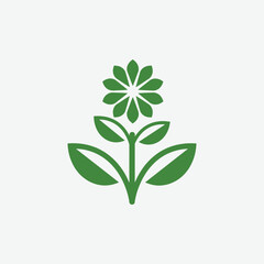 Stylized green plant logo with symmetrical leaves and floral motif on white background. Perfect for eco-friendly, nature, organic, and wellness branding.