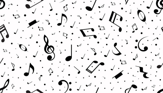 seamless pattern with black musical notes and symbols. Musical background for fabric prints, wrapping paper, website, stationery.