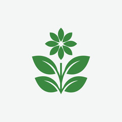 Stylized green plant logo with symmetrical leaves and floral motif on white background. Perfect for eco-friendly, nature, organic, and wellness branding.