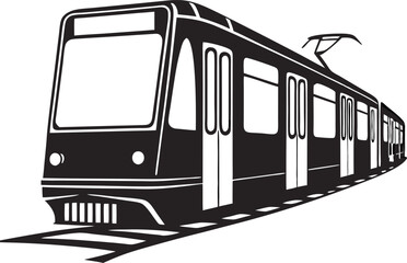 Sleek Modern Tram Silhouette: Streamlined Outline of an Urban Rail Vehicle, Highlighting Efficient City Transit on White Canvas