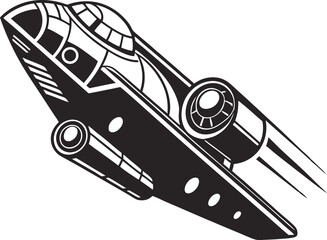 Futuristic Spaceship Silhouette: Sleek Outline of an Interplanetary Vessel, Representing Space Exploration and Cosmic Journeys on White Canvas