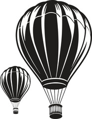 Elegant Hot Air Balloon Silhouette: Graceful Outline of an Airborne Vessel with Basket, Evoking Leisurely Flight and Scenic Views on White Canvas