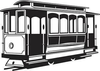 Sleek Cable Car Silhouette: Iconic Outline of a San Francisco Transit Vehicle, Capturing Urban Heritage and Unique Mobility on White Canvas