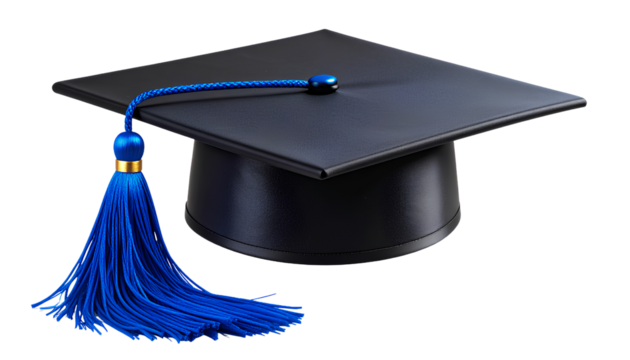  Elegant Graduation Hat with Blue Cord Isolated on Transparent Background PNG