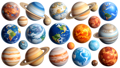  Colorful Planet Illustrations Pack Transparent Background PNG