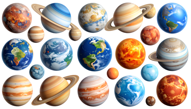  Colorful Planet Illustrations Pack Transparent Background PNG
