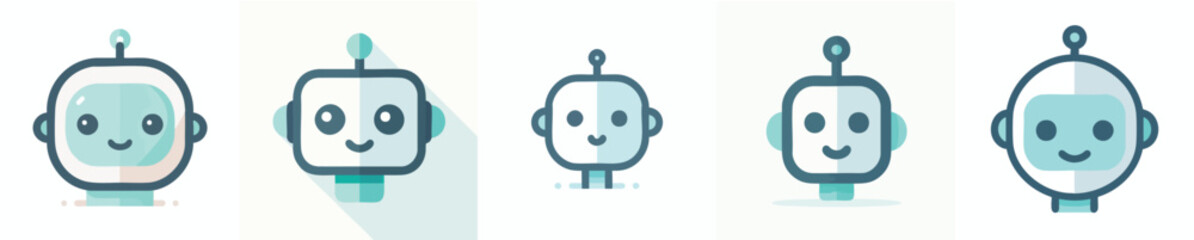 Cute Robot Faces Icon Set – Flat Minimalist Vector Robots Pack for App, UI, Game, Web, and Technology Design