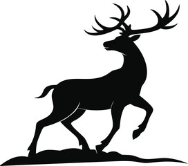 Deer silhouette with large antlers isolated on white background