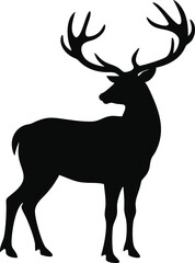 Deer silhouette with large antlers isolated on white background