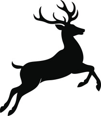 Reindeer jumping isolated on white background in silhouette style