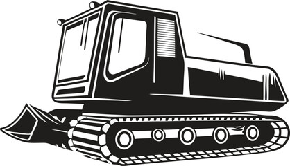 Sturdy Snow Cat Silhouette: Robust Outline of a Tracked Alpine Vehicle, Highlighting Winter Exploration and Mountain Operations on White Background