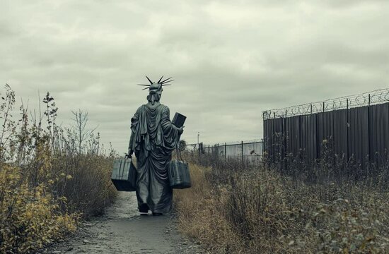 sad Statue of Liberty fleeing the country