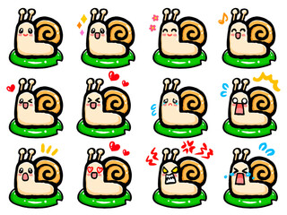 かたつむりの落書き風イラスト素材セット3