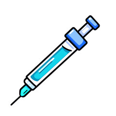 Blue and white syringe with a blue liquid inside
