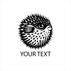 Black Vector Puffer Fish Logo Isolated on White Background for Seafood Branding