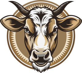 Illustration of a cow head with horns isolated on white background