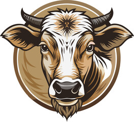 Cow head with horns isolated on white background
