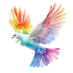 Fototapeta premium Colorful bird with rainbow feathers flying in the air
