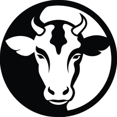 Cow head in a black and white circular design