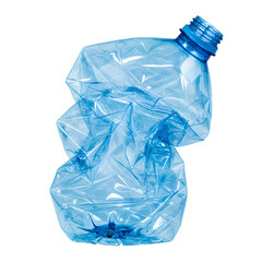 Crumpled plastic water bottle isolated on white or transparent background. PNG