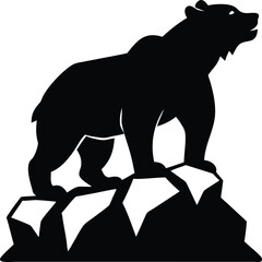 Bear silhouette standing on rocks isolated on white background