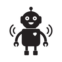 Empathy Robot Heart Sensor Silhouette Vector Illustration