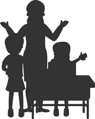 Teacher And Children Studying Computer Silhouette